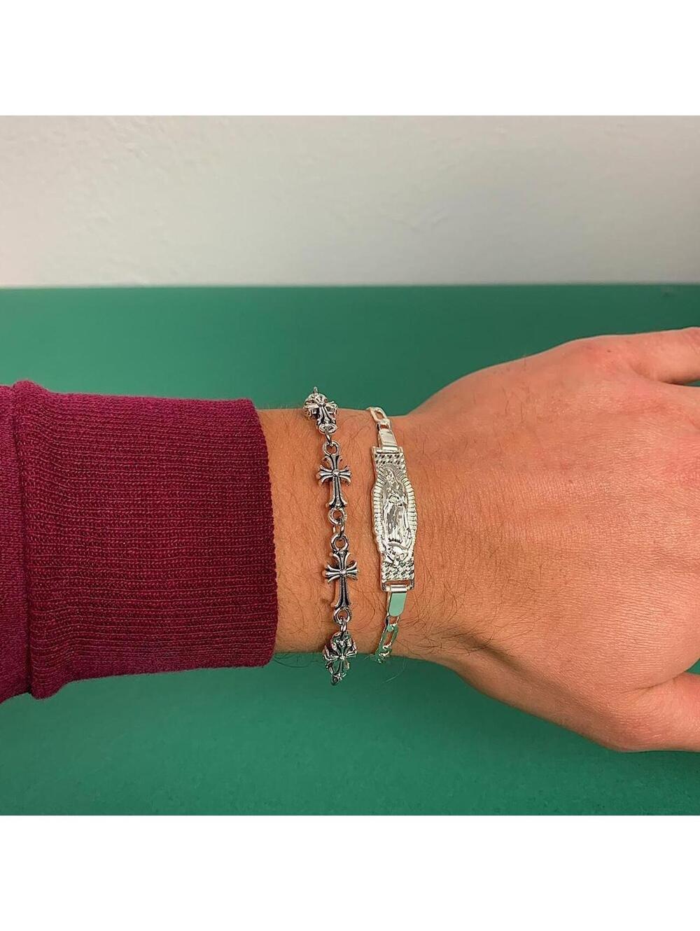 Vintage Y2k Style Silver Saint Marry Cuban Link Figaro Bracelet. Nice quality - Picture 5 of 8